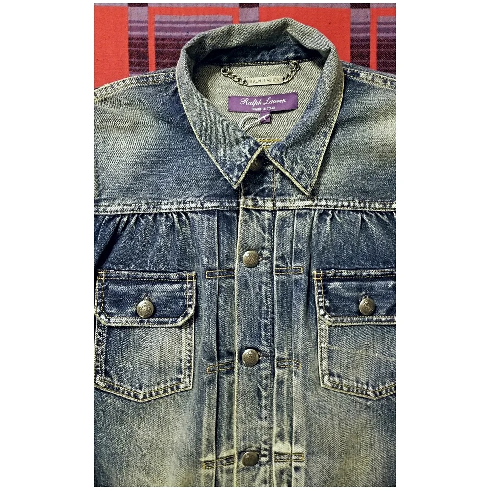 ☆NWT☆RALPH LAUREN PURPLE LABEL DISTRESSED DENIM JACKET- WOMEN'S SIZE LARGE - Picture 9 of 13
